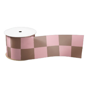 Retro geruit patroon roze en Mocha Brown Satijnen Lint