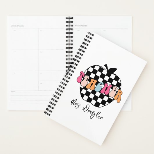 Retro geruite Apple Schattigee Teacher Planner (Display)