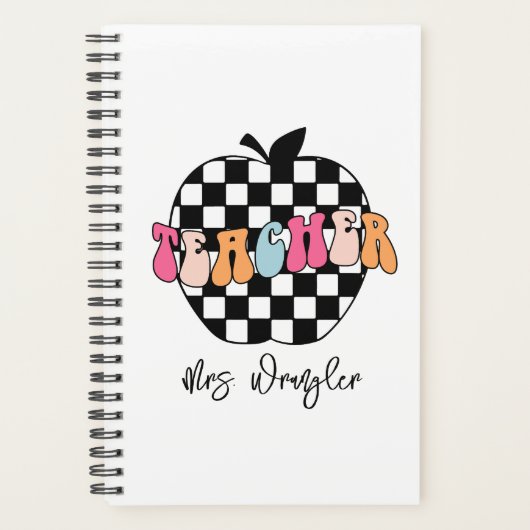 Retro geruite Apple Schattigee Teacher Planner (Voorkant)