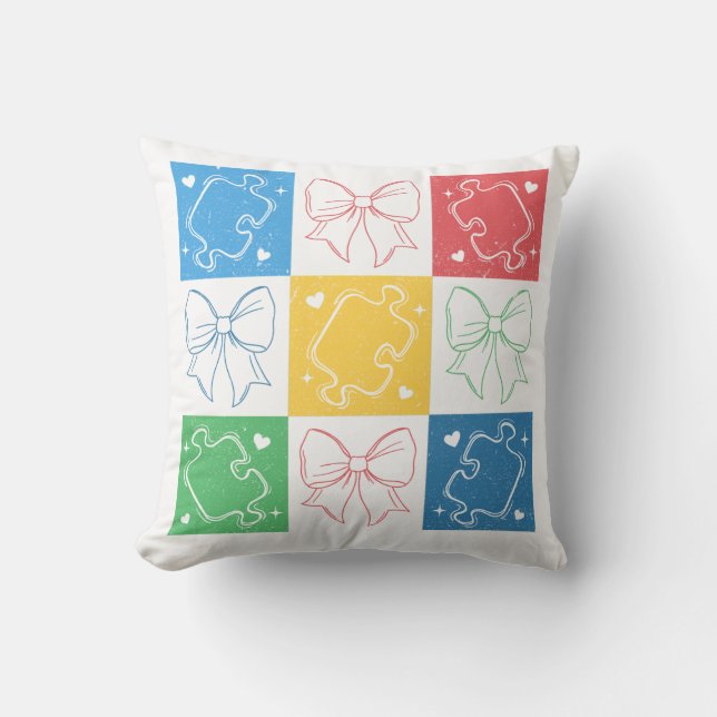 Retro geruite autisme bewustzijn Coquette Bow Kussen (Voorkant)