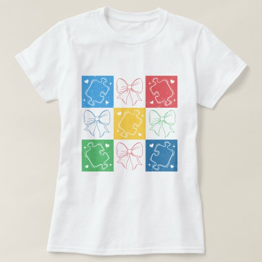 Retro geruite autisme bewustzijn Coquette Bow T-shirt (Design voorkant)