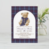 Retro geruite beer babyshower kaart (Staand voorkant)