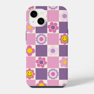 Retro Geruite Bloem Motief Y2K iPhone 14 Hoesje