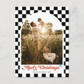 Retro geruite boog familie foto feestdagenkaart (Voorkant)