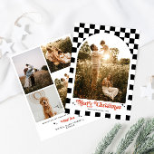 Retro geruite boog familie foto feestdagenkaart