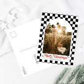 Retro geruite boog familie foto feestdagenkaart