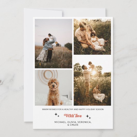 Retro geruite boog familie foto feestdagenkaart (Achterkant)