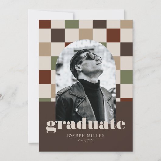 Retro geruite boog tijdloos foto Afstuderen Kaart (Voorkant)