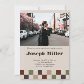 Retro geruite boog tijdloos foto Afstuderen Kaart (Achterkant)