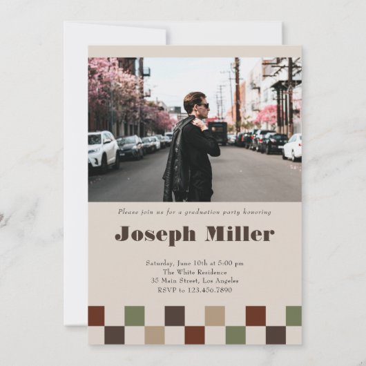 Retro geruite boog tijdloos foto Afstuderen Kaart (Achterkant)