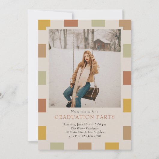 Retro geruite boog tijdloos foto Afstuderen Kaart (Achterkant)