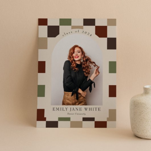 Retro geruite boog tijdloos foto Afstuderen Kaart