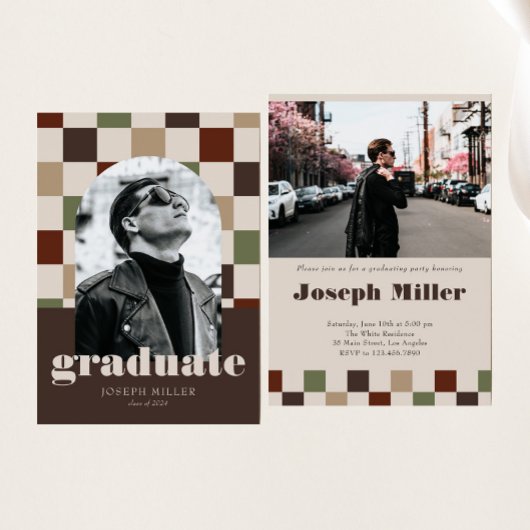 Retro geruite boog tijdloos foto Afstuderen Kaart