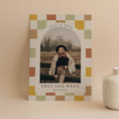 Retro geruite boog tijdloos foto Afstuderen Kaart