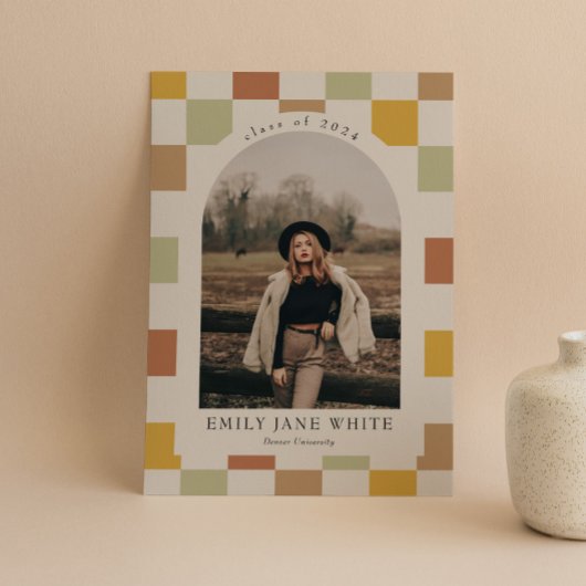 Retro geruite boog tijdloos foto Afstuderen Kaart