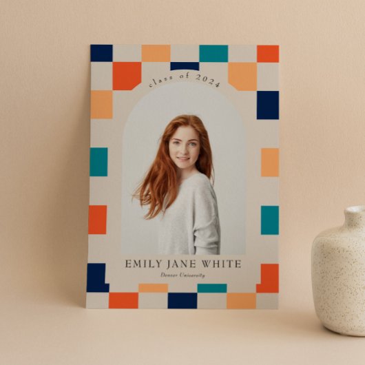 Retro geruite boog tijdloos foto Afstuderen Kaart