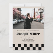 Retro geruite boog tijdloos foto Afstuderen Kaart (Achterkant)