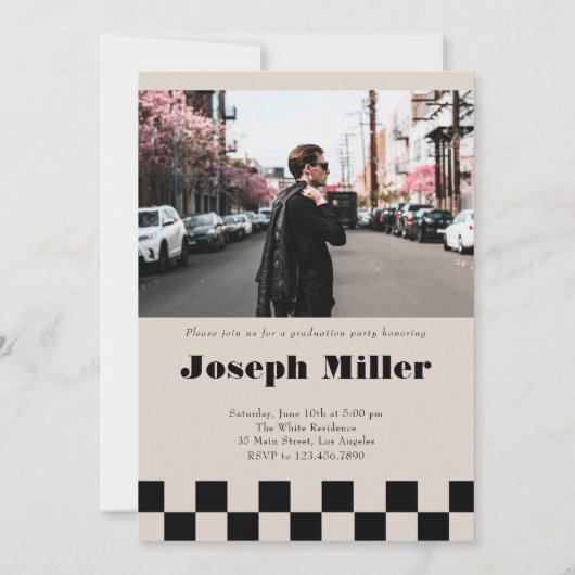 Retro geruite boog tijdloos foto Afstuderen Kaart (Achterkant)