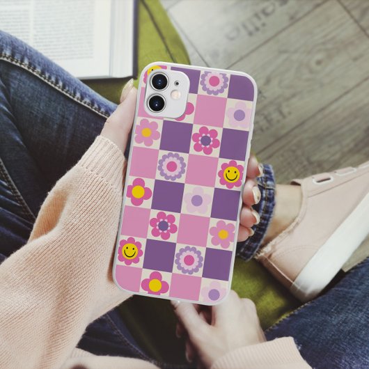 Retro geruite Checker Y2K bloemenpatroon Case-Mate iPhone Case