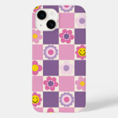 Retro geruite Checker Y2K bloemenpatroon Case-Mate iPhone Case (Achterkant)