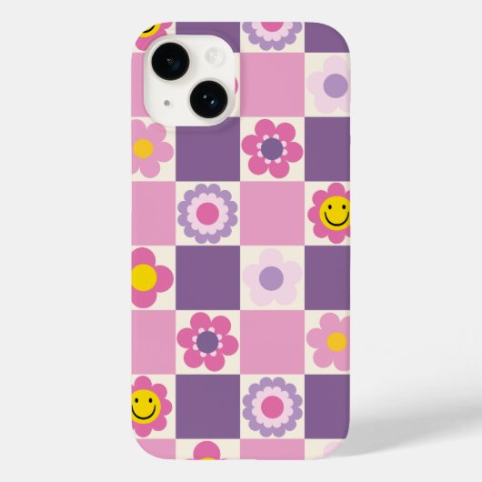 Retro geruite Checker Y2K bloemenpatroon Case-Mate iPhone Case (Achterkant)