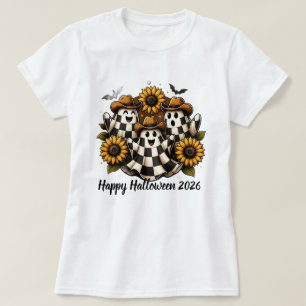 Retro geruite Cowboy Geesten Halloween Design T-shirt