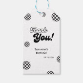 Retro geruite "Dank je" Zwart & Wit Groovy Cadeaulabel (Voorkant)