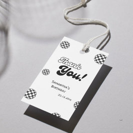 Retro geruite "Dank je" Zwart & Wit Groovy Cadeaulabel