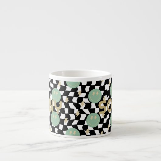 Retro geruite en verlichtende bouten Naam Kind Mok (Voorkant)