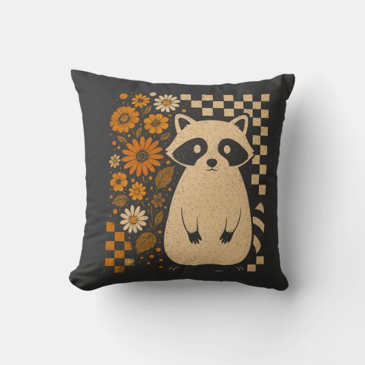 Retro geruite Halloween wasbeer Kussen (Voorkant)