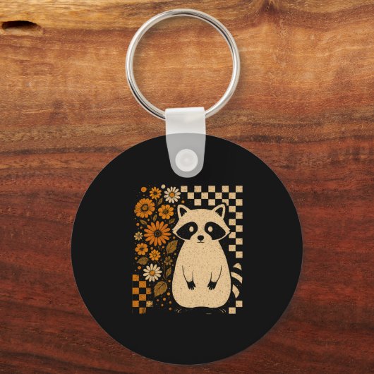 Retro geruite Halloween wasbeer Sleutelhanger (Voorkant)