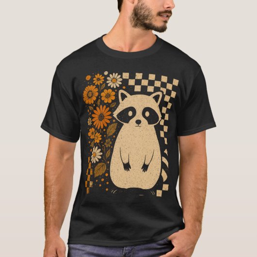 Retro Geruite Halloween Wasbeer T-shirt (Voorkant)