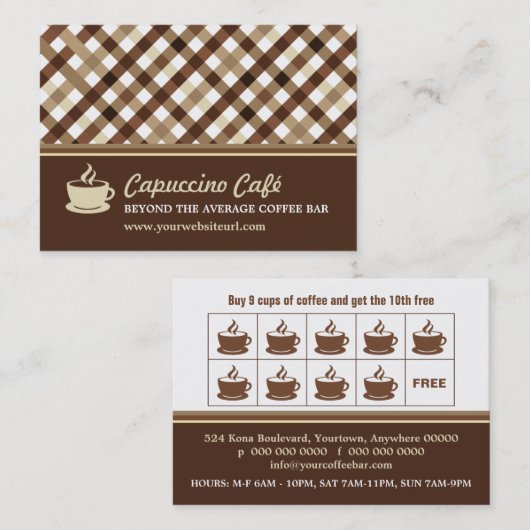 Retro geruite koffiebar loyaliteit klantenkaartje (Voorkant / Achterkant)