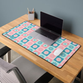 Retro geruite madeliefjes Roze Groene Script Naam Bureaumat