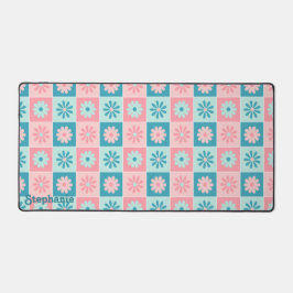 Retro geruite madeliefjes Roze Groene Script Naam Bureaumat