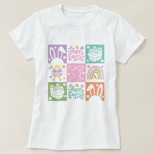 Retro geruite pastel paascoquette t-shirt (Design voorkant)