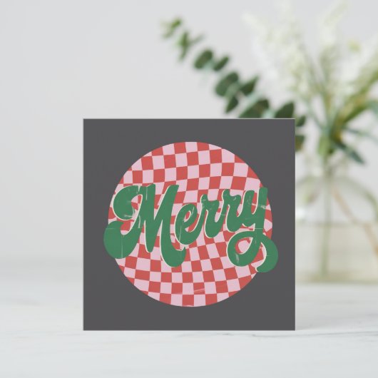 Retro geruite Prettig kerstfeest  Feestdagenkaart (Staand voorkant)