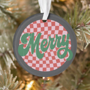 Retro geruite Prettig kerstfeest Ornament