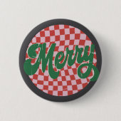 Retro geruite Prettig Kerstfeest Ronde Button 5,7 Cm (Voorkant)