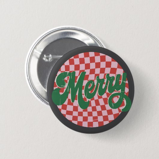 Retro geruite Prettig Kerstfeest Ronde Button 5,7 Cm (Voorkant /achterkant)