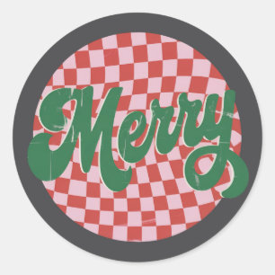 Retro geruite Prettig kerstfeest  Ronde Sticker