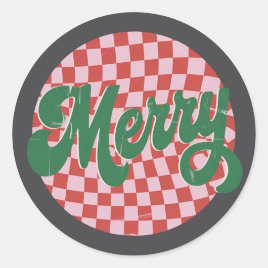 Retro geruite Prettig kerstfeest Ronde Sticker (Voorkant)