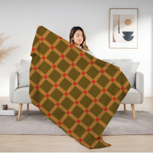 Retro geruite ruitpatroon in bruin, goud, rood fleece deken
