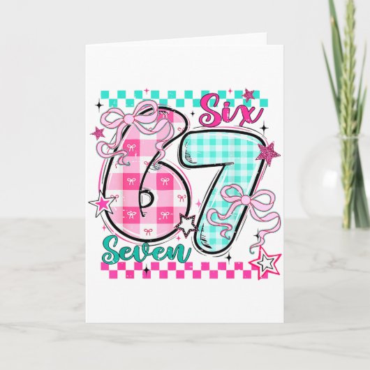 Retro geruite valentine six seven meme 67 Viraal  Kaart (Voorkant)