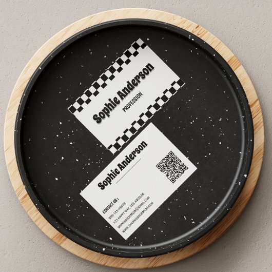 Retro geruite visitekaartje met QR-code