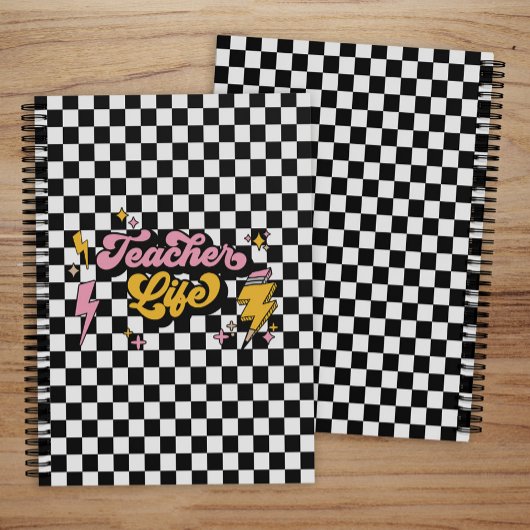 Retro Geruite zwart-wit lerarenleven Planner