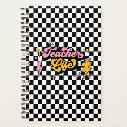 Retro Geruite zwart-wit lerarenleven Planner (Voorkant)
