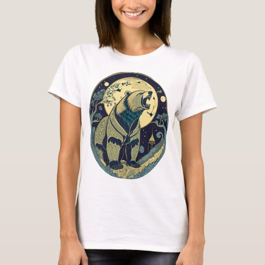 Retro Geschenk Bär Russland Ikone Jugendstil Mond T-shirt (Voorkant)