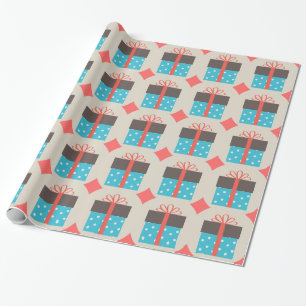 Retro geschenkdoos blauw en bruin cadeaupapier