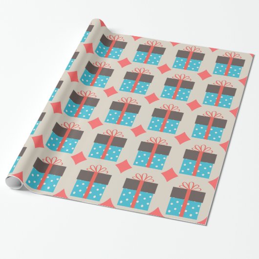 Retro geschenkdoos blauw en bruin cadeaupapier (Uitgerold)